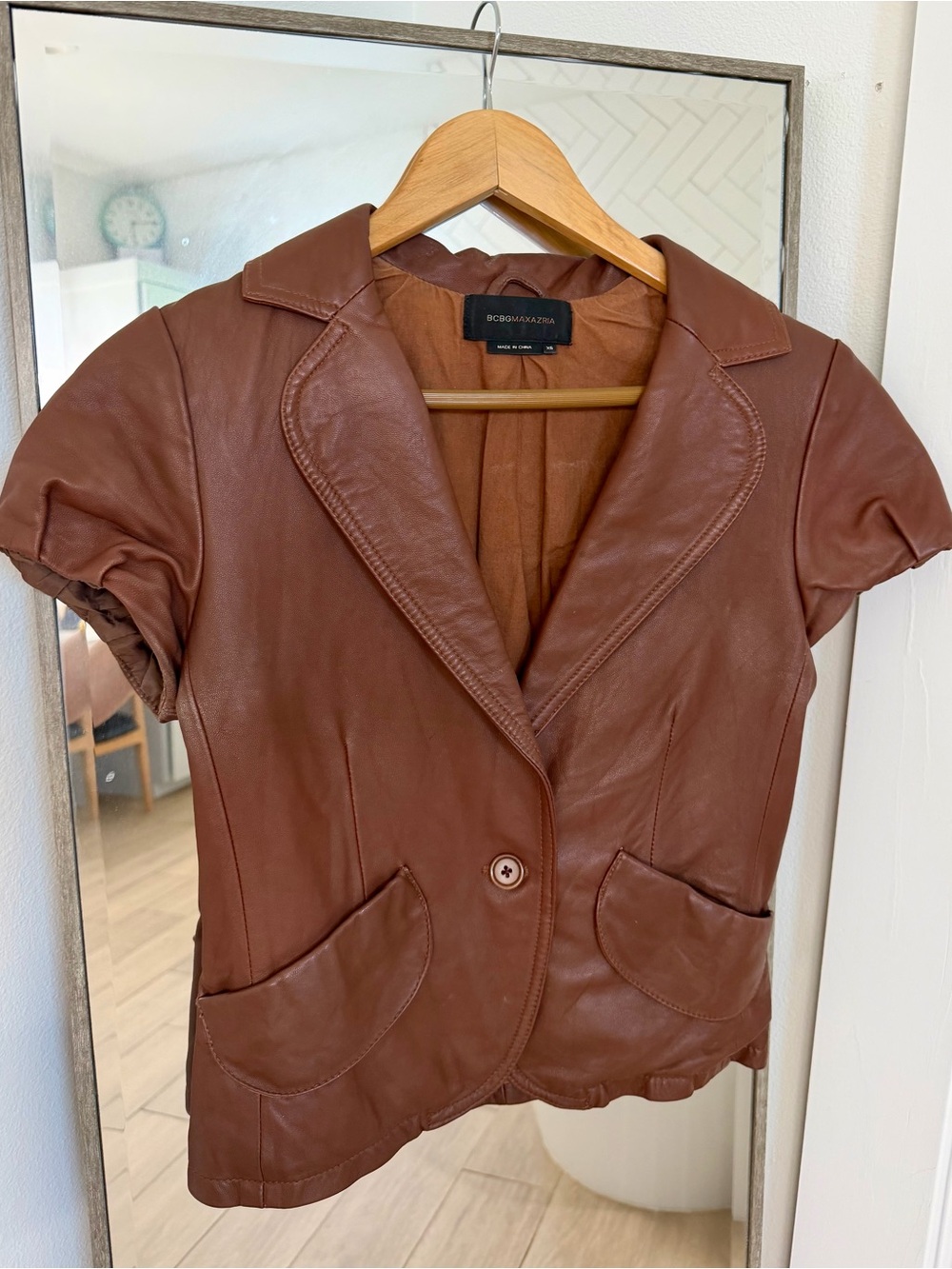BCBGMaxAzria Brown Short-Sleeve Leather Blazer